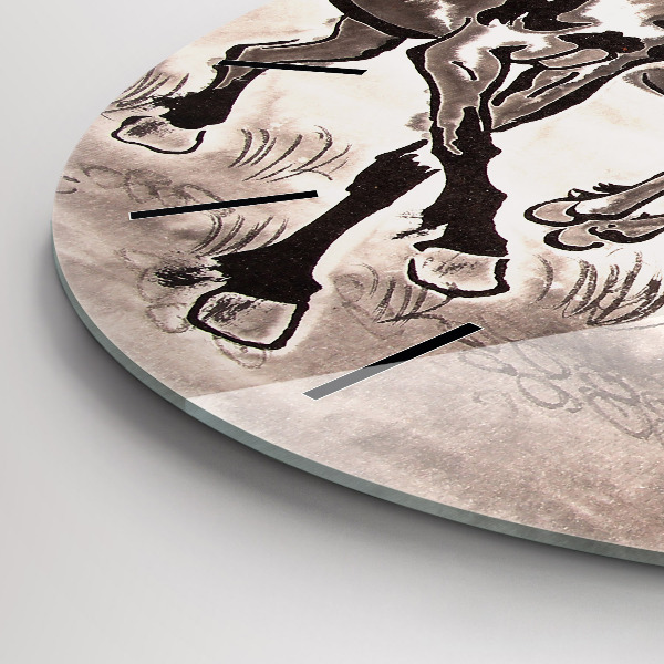 Kulaté skleněné hodiny s fotkou Cválající koně