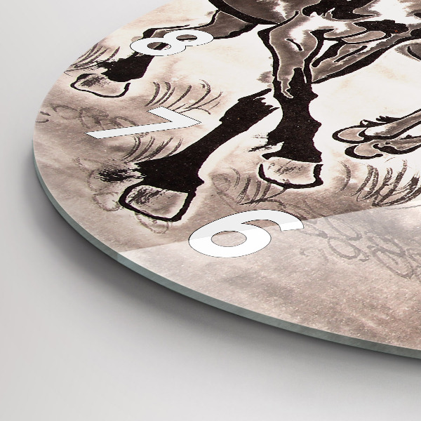 Kulaté skleněné hodiny s fotkou Cválající koně