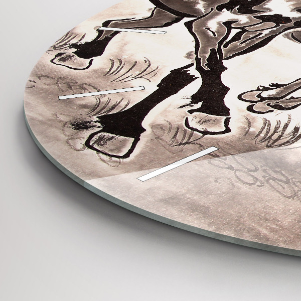 Kulaté skleněné hodiny s fotkou Cválající koně