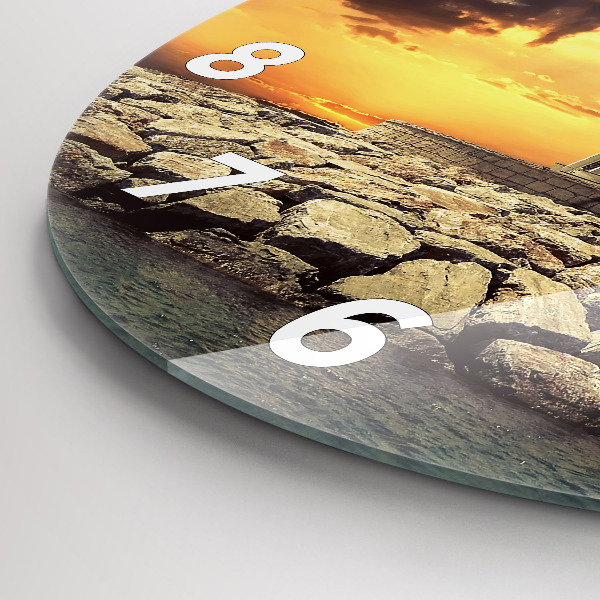 Kulaté skleněné hodiny s fotkou Maják na vodě