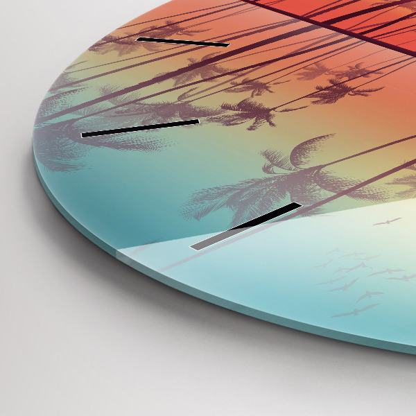 Kulaté skleněné hodiny s fotkou Tropické palmy