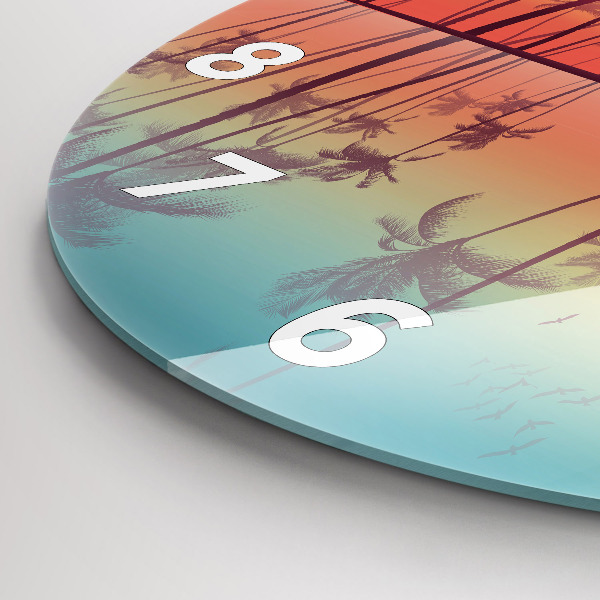 Kulaté skleněné hodiny s fotkou Tropické palmy