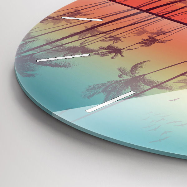 Kulaté skleněné hodiny s fotkou Tropické palmy