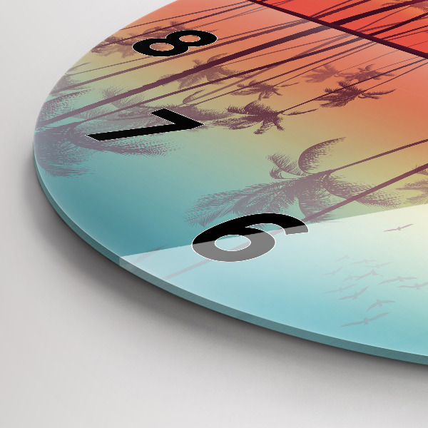 Kulaté skleněné hodiny s fotkou Tropické palmy