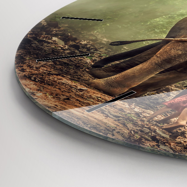 Kulaté skleněné hodiny s fotkou Děti vedoucí slona