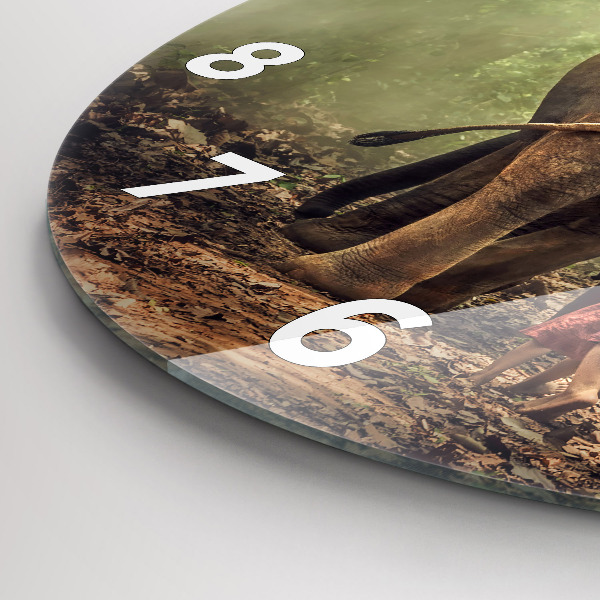 Kulaté skleněné hodiny s fotkou Děti vedoucí slona