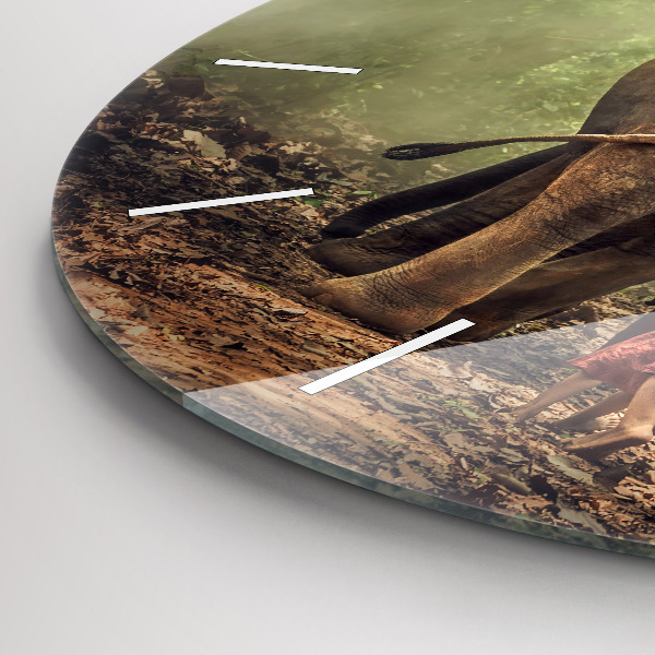 Kulaté skleněné hodiny s fotkou Děti vedoucí slona