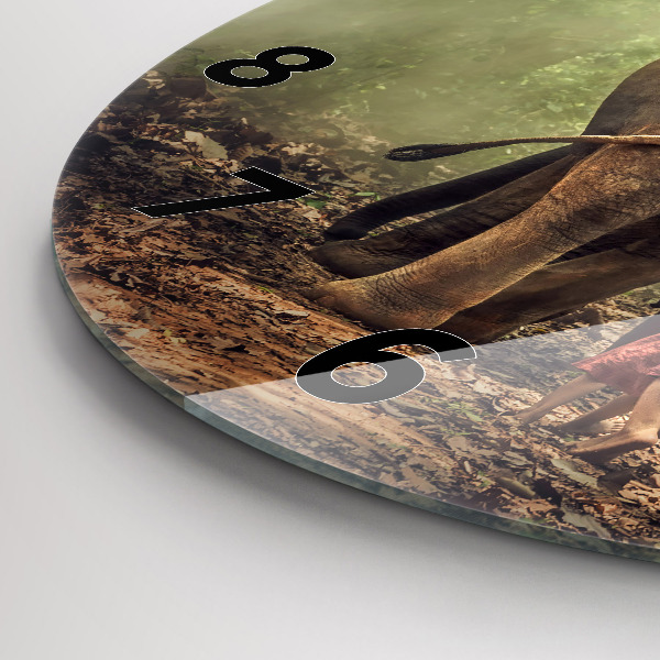 Kulaté skleněné hodiny s fotkou Děti vedoucí slona