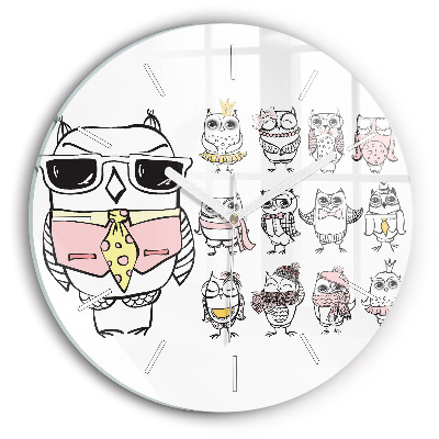 Kulaté skleněné hodiny s fotkou Vintage plakát se sovami