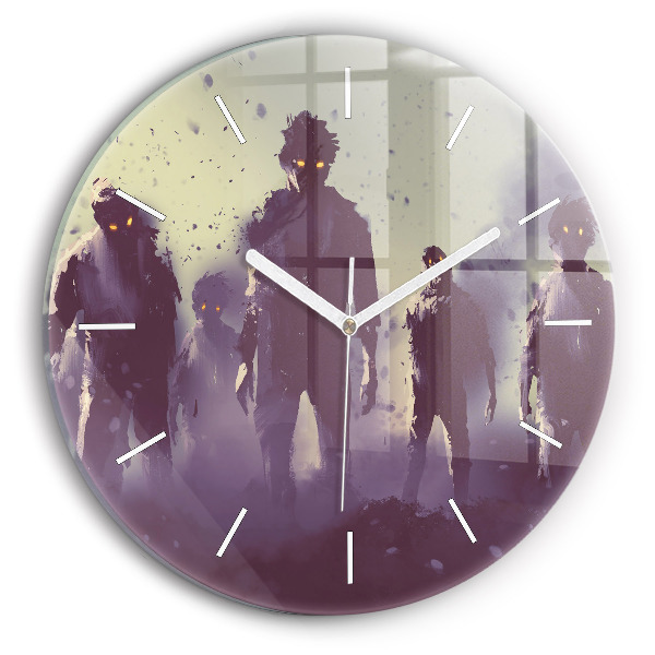 Kulaté skleněné hodiny s fotkou Zombie v noci - halloween