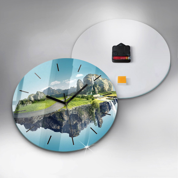 Kulaté skleněné hodiny s fotkou Létající ostrov