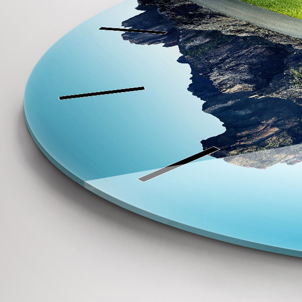 Kulaté skleněné hodiny s fotkou Létající ostrov