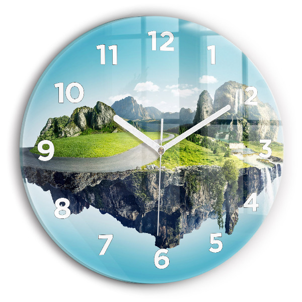 Kulaté skleněné hodiny s fotkou Létající ostrov