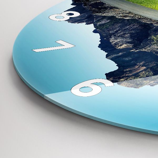 Kulaté skleněné hodiny s fotkou Létající ostrov