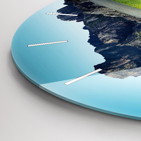 Kulaté skleněné hodiny s fotkou Létající ostrov