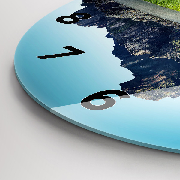 Kulaté skleněné hodiny s fotkou Létající ostrov