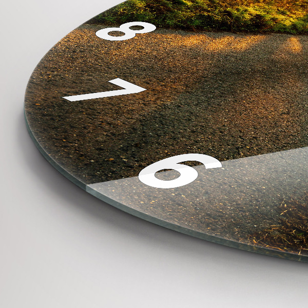 Kulaté skleněné hodiny s fotkou Mlha při východu slunce