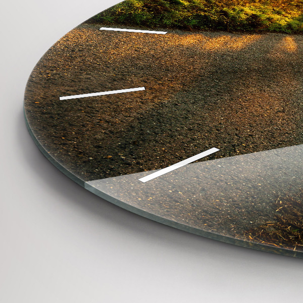 Kulaté skleněné hodiny s fotkou Mlha při východu slunce