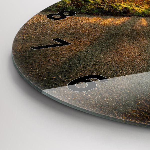 Kulaté skleněné hodiny s fotkou Mlha při východu slunce