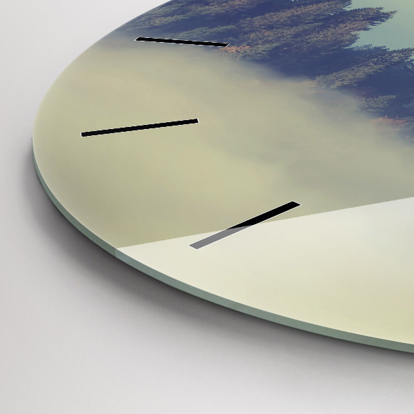 Kulaté skleněné hodiny s fotkou Mlžný lesní orel