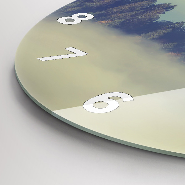 Kulaté skleněné hodiny s fotkou Mlžný lesní orel