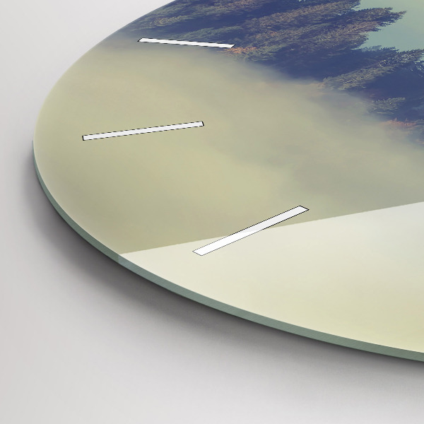 Kulaté skleněné hodiny s fotkou Mlžný lesní orel