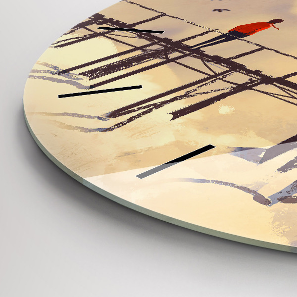 Kulaté skleněné hodiny s fotkou Muž na starém mostě