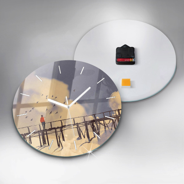 Kulaté skleněné hodiny s fotkou Muž na starém mostě