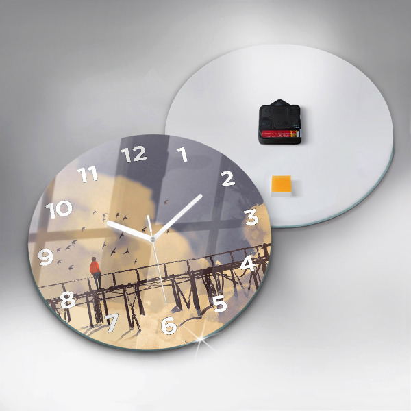 Kulaté skleněné hodiny s fotkou Muž na starém mostě