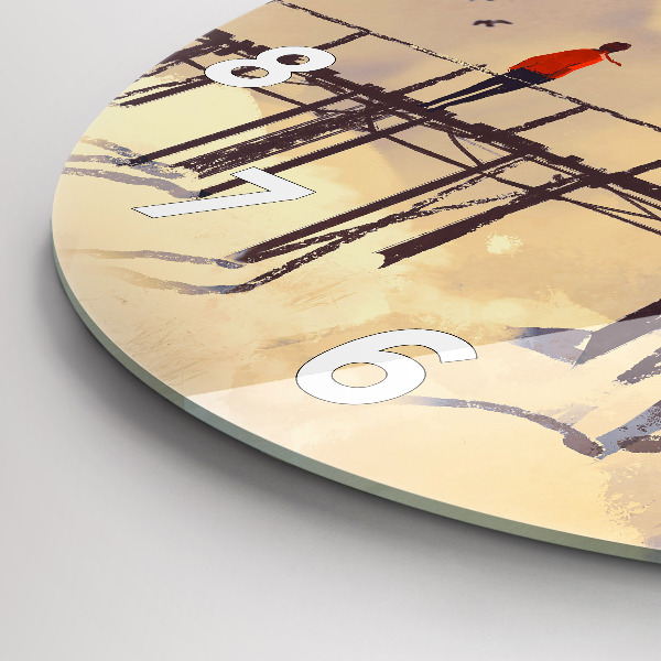 Kulaté skleněné hodiny s fotkou Muž na starém mostě