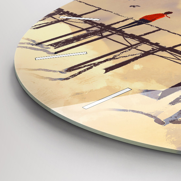 Kulaté skleněné hodiny s fotkou Muž na starém mostě