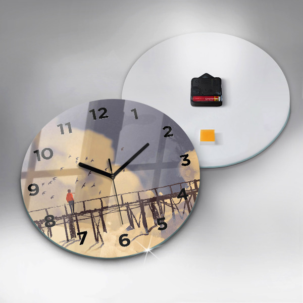 Kulaté skleněné hodiny s fotkou Muž na starém mostě