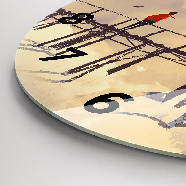 Kulaté skleněné hodiny s fotkou Muž na starém mostě