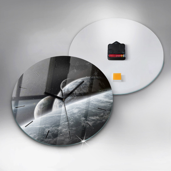 Kulaté skleněné hodiny s fotkou Vesmír a planety