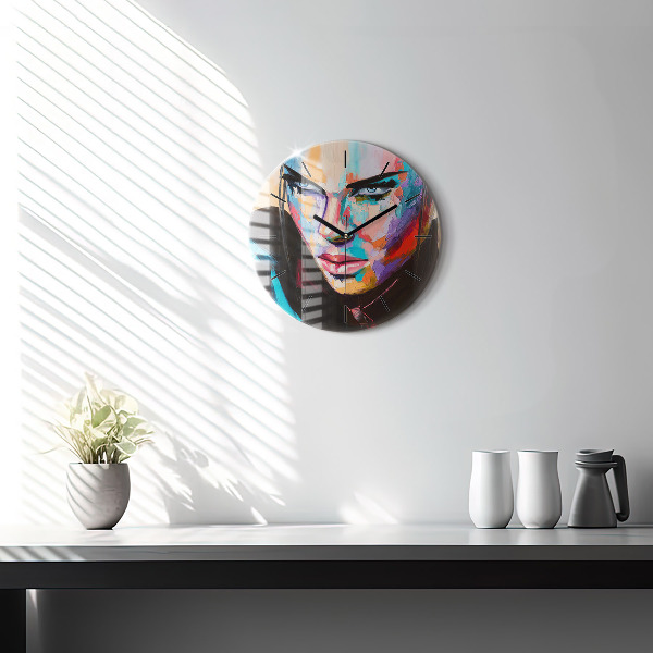 Kulaté skleněné hodiny s fotkou Portrét ženy