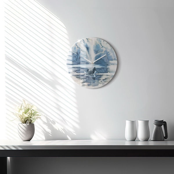 hodiny na skle Rybář na jezeře