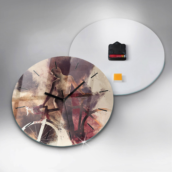 hodiny na skle Žena a jízdní kolo