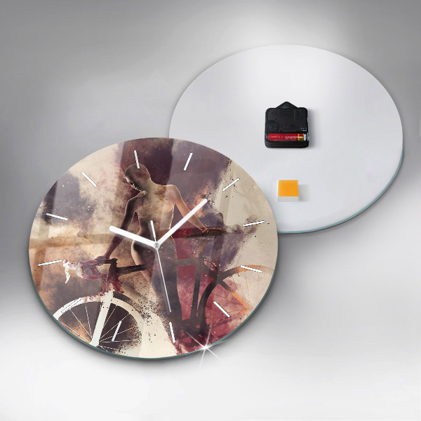 hodiny na skle Žena a jízdní kolo