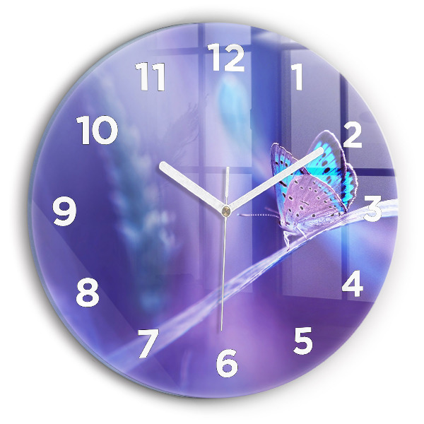 hodiny na skle Motýl na trávě