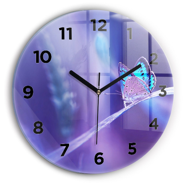 hodiny na skle Motýl na trávě