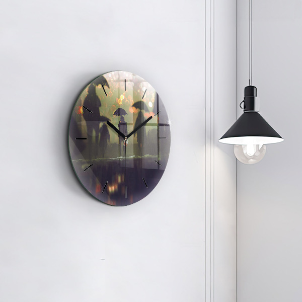 hodiny na skle Lidé s deštníky