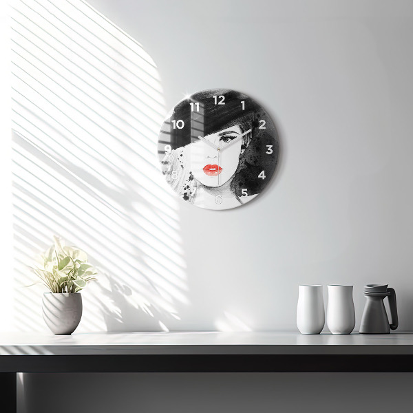 hodiny na skle Žena v klobouku