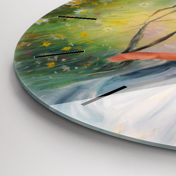 hodiny na skle Krásná žena s koněm