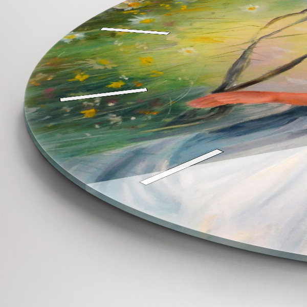 hodiny na skle Krásná žena s koněm