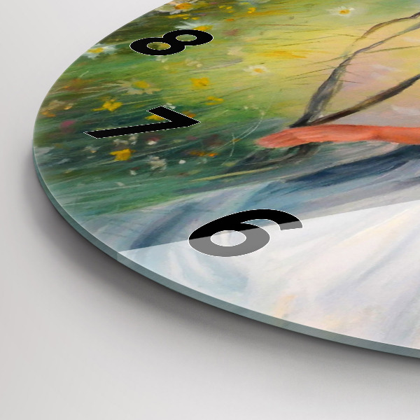 hodiny na skle Krásná žena s koněm