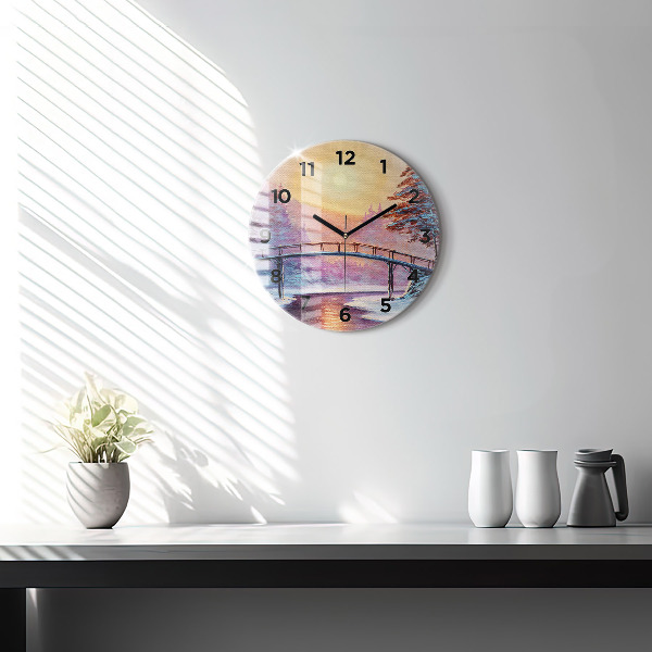 hodiny na skle Vánoční stromek a most