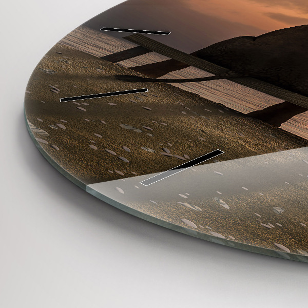 Kulaté skleněné hodiny s fotkou Zvířata a západ