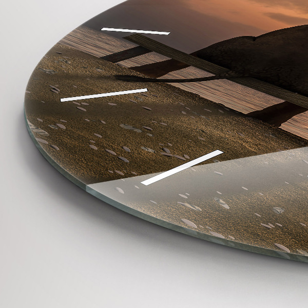 Kulaté skleněné hodiny s fotkou Zvířata a západ