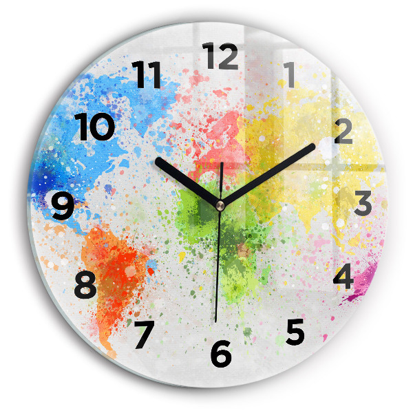 Kulaté skleněné hodiny s fotkou Mapa světa na papíře