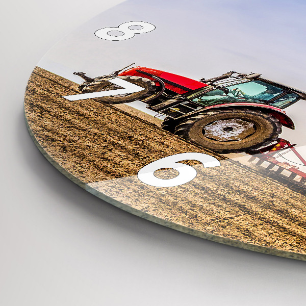 Kulaté skleněné hodiny s fotkou Farmář v traktoru